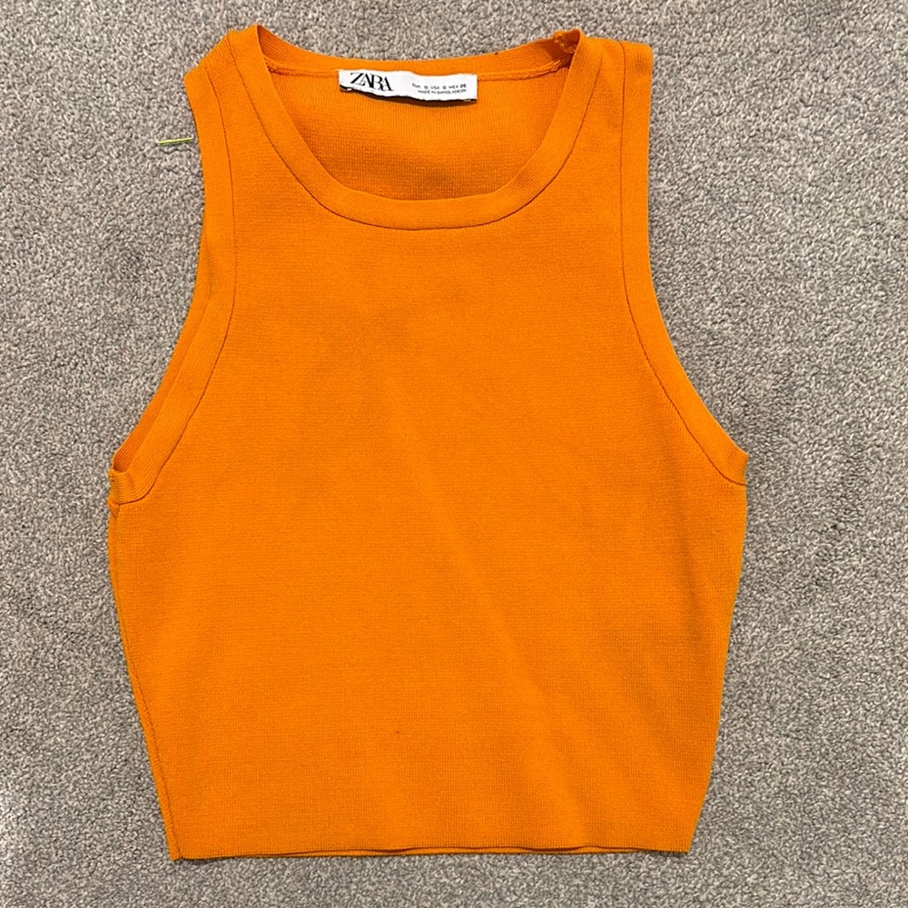 Zara Orange Fitted Crop Tank Top